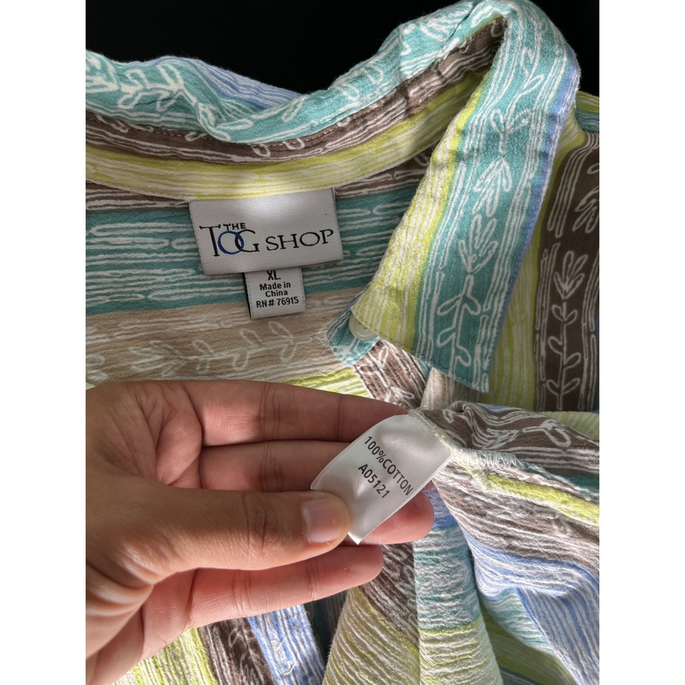 The Tog Shop Cotton Button Front Shirt XL Pastel Stripe Botanical Print - Picture 7 of 7